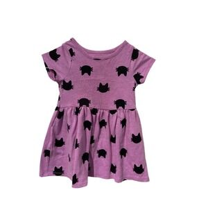 Cat & Jack Toddler Girls Purple Black Cat Face Print Knit Dress 18M Short Sleeve